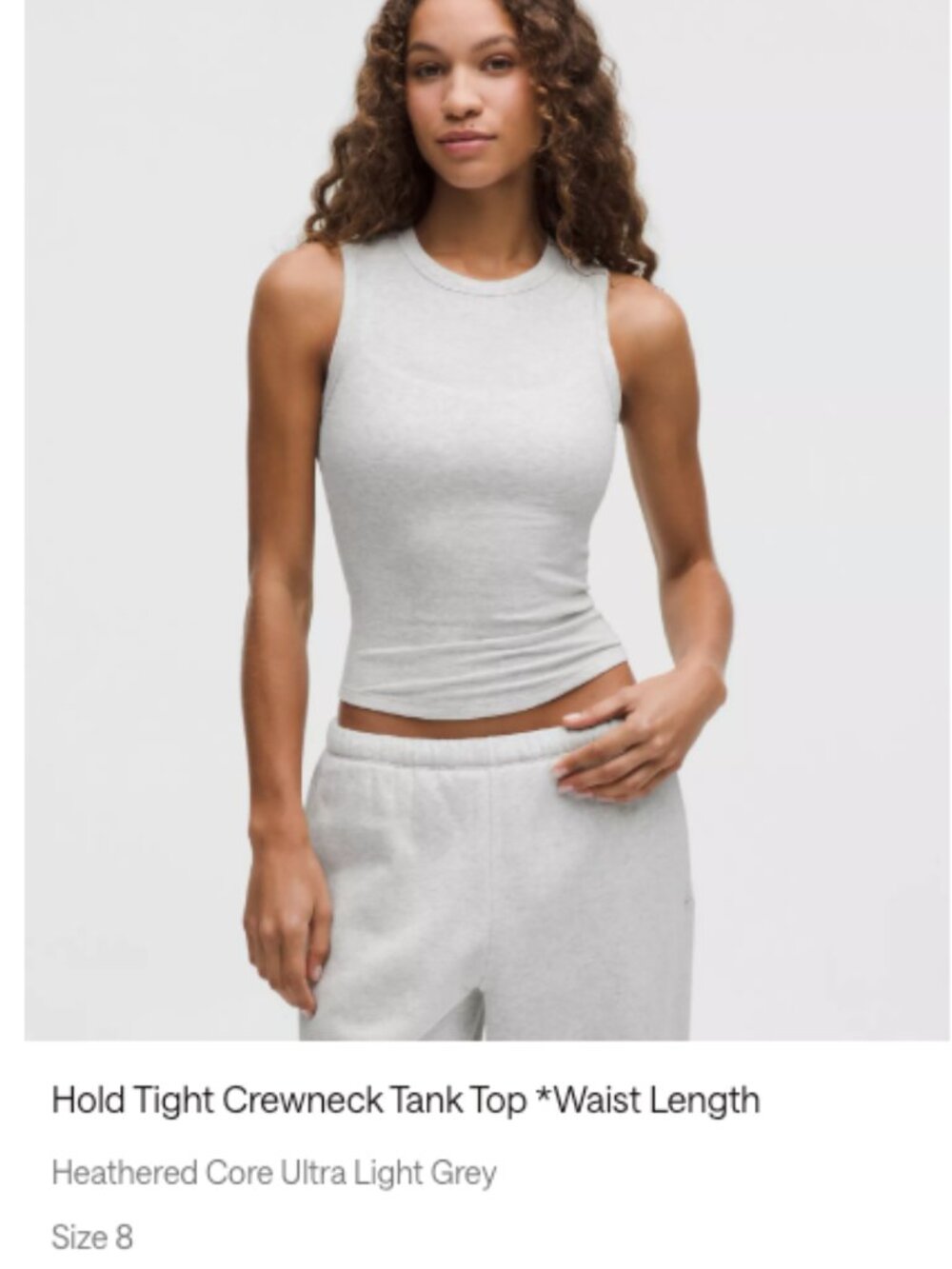 lululemon Hold Tight Crewneck Tank Heathered Light Grey Size 8